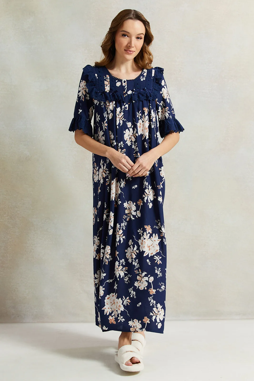 Women Navy Frill Nightgown sold by Redtag product image thumbnail 4