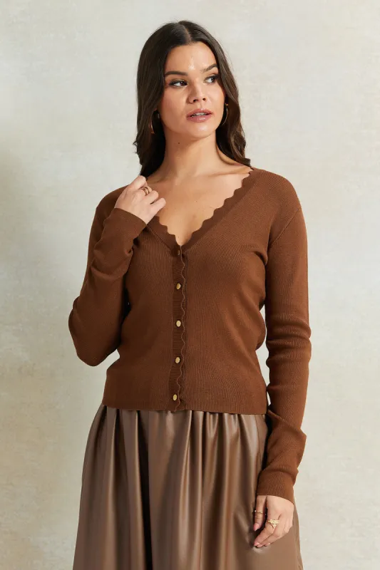 Women Brown Buttoned Cardigan sold by Redtag