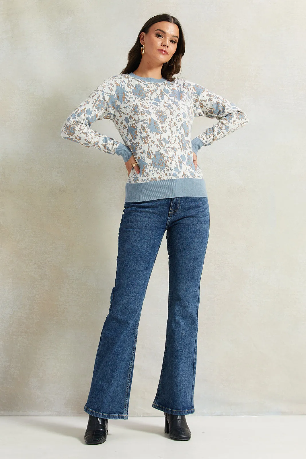 Women Blue Floral Printed With Lurex Sweatshirt sold by Redtag product image thumbnail 2