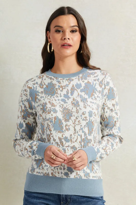 Women Blue Floral Printed With Lurex Sweatshirt sold by Redtag