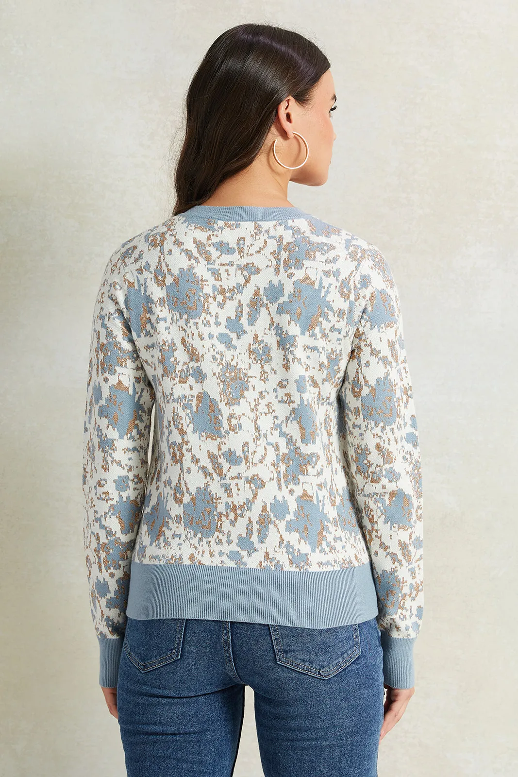 Women Blue Floral Printed With Lurex Sweatshirt sold by Redtag product image thumbnail 3