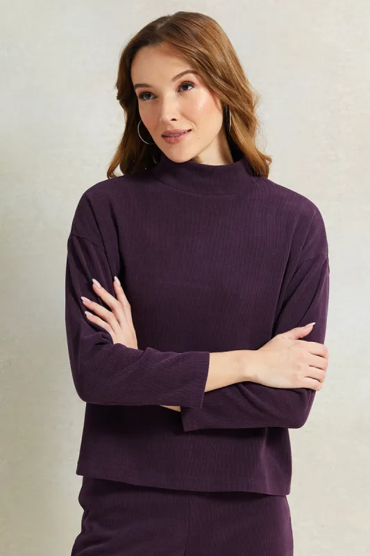 Women Purple Knitted High Neck Sweater sold by Redtag