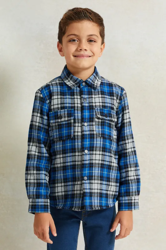 Boys Blue Check Sherpa Lining Long Sleeve Shirt sold by Redtag
