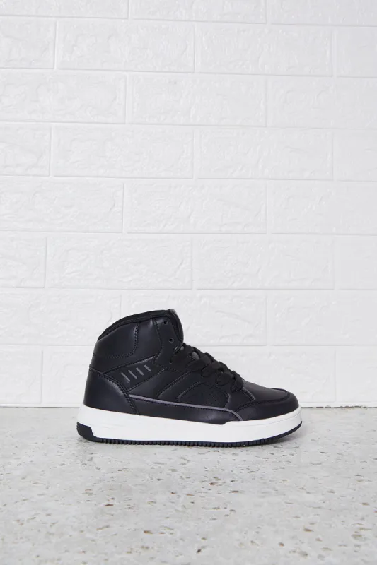 Senior Boys Black Material Block Hightop Sneakers sold by Redtag