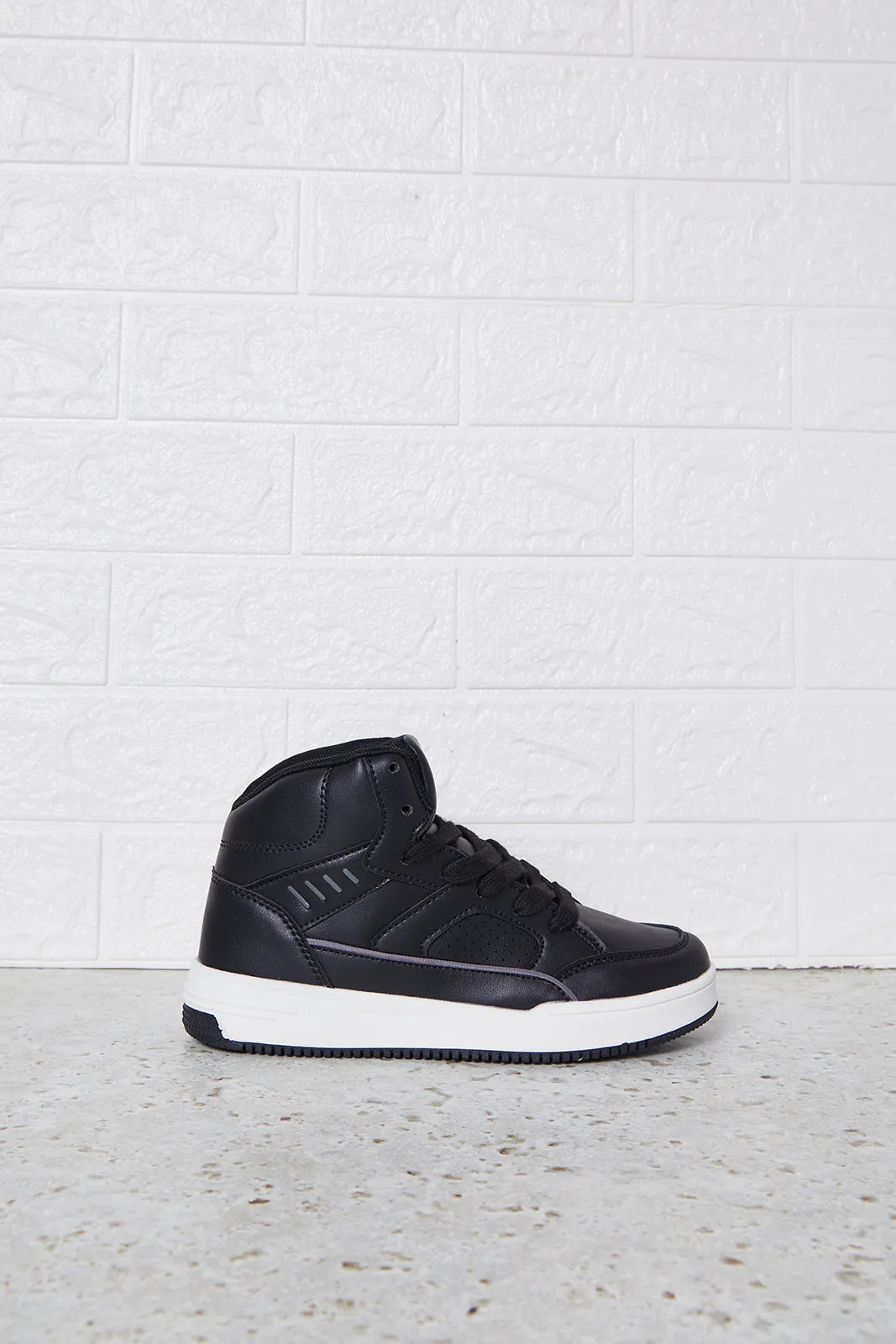 Senior Boys Black Material Block Hightop Sneakers sold by Redtag
