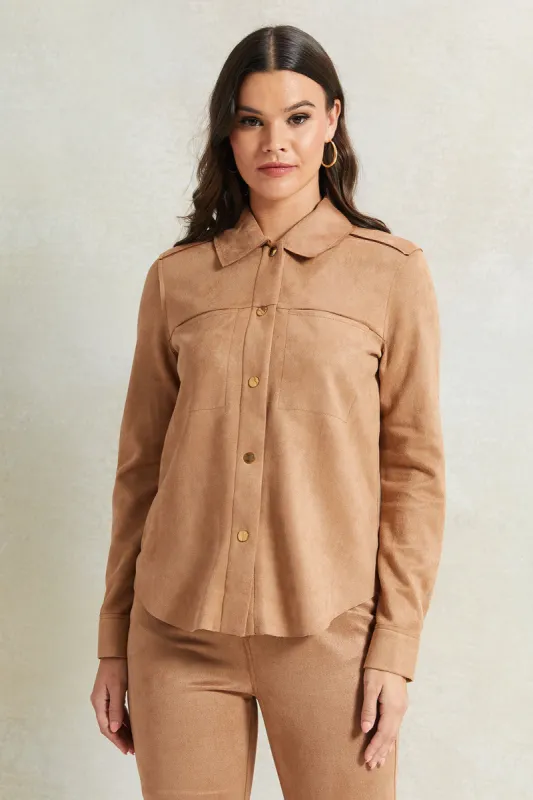 Women Beige Front Buttons Shirt Blouse sold by Redtag