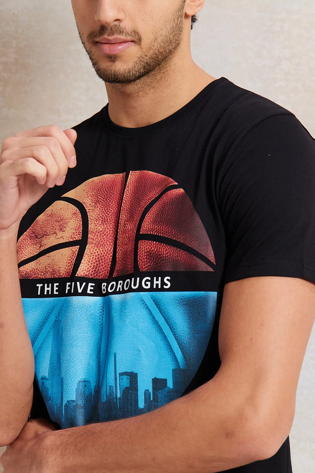 Men Black Graphic T-Shirt sold by Redtag product image thumbnail 4