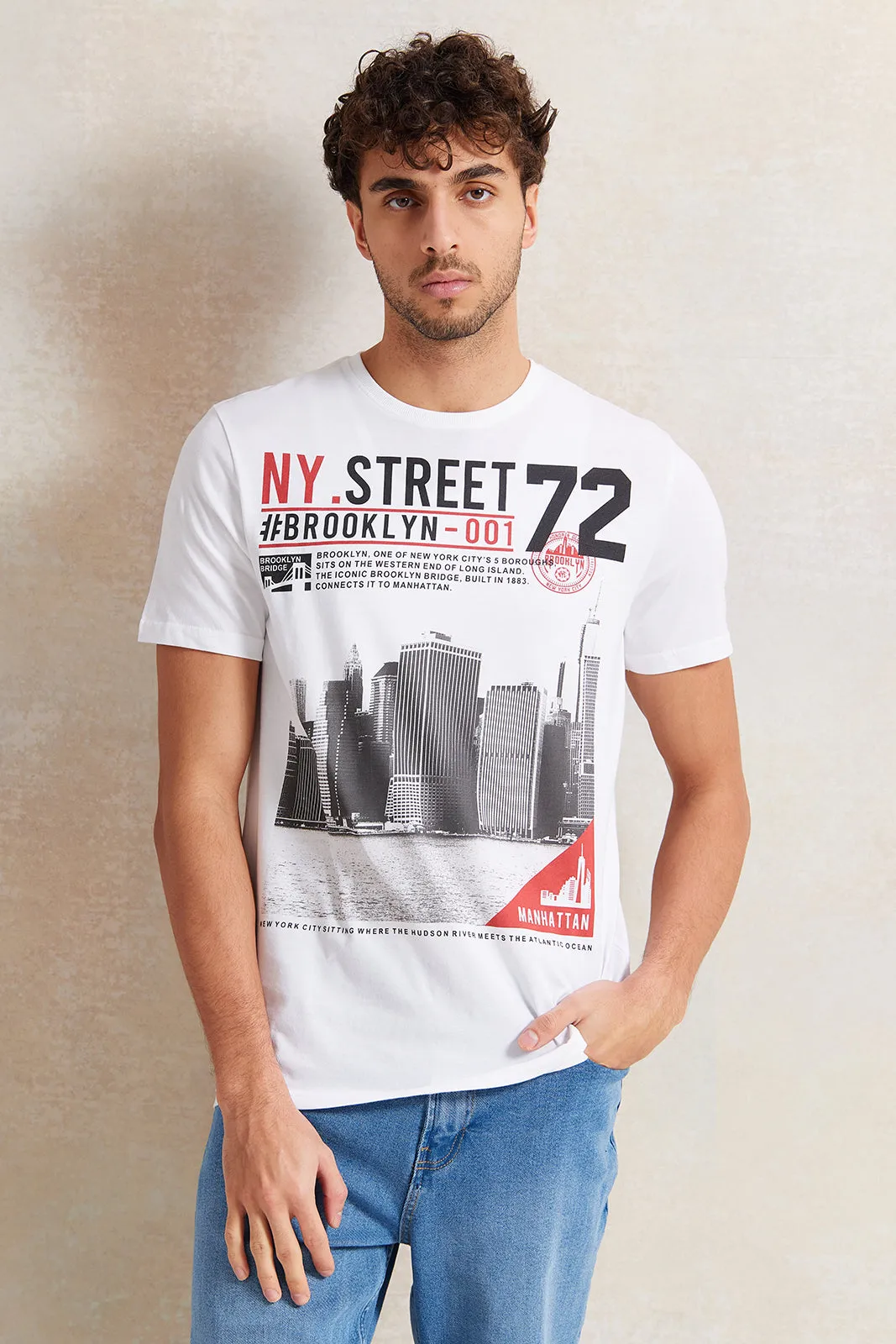 Men White Graphic T-Shirt sold by Redtag