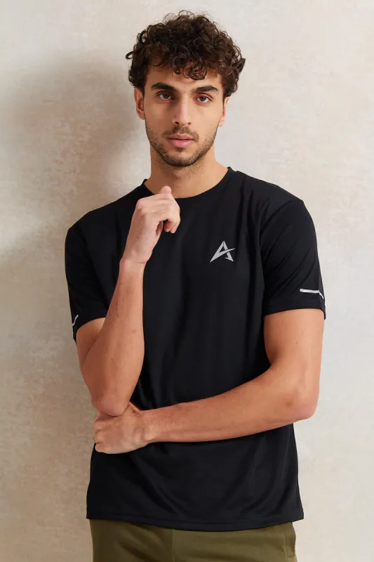 Men Black Printed Active T-Shirt sold by Redtag