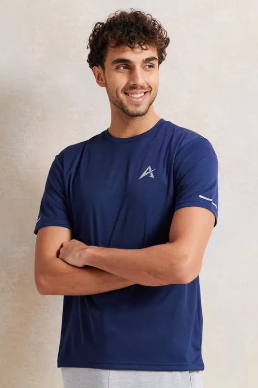 Men Navy Printed Active T-Shirt sold by Redtag