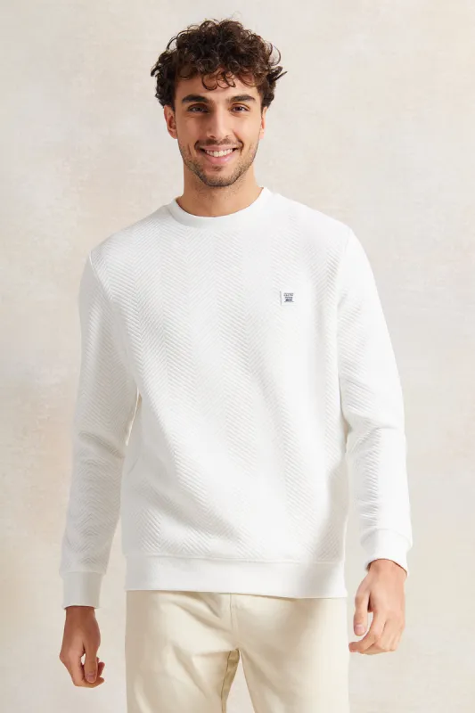 Men White Jacquard Sweatshirt sold by Redtag