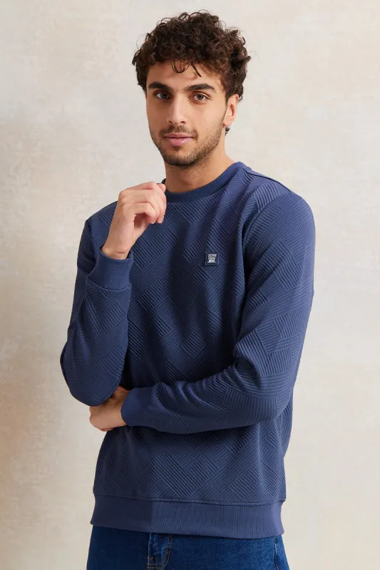 Men Blue Jacquard Sweatshirt sold by Redtag