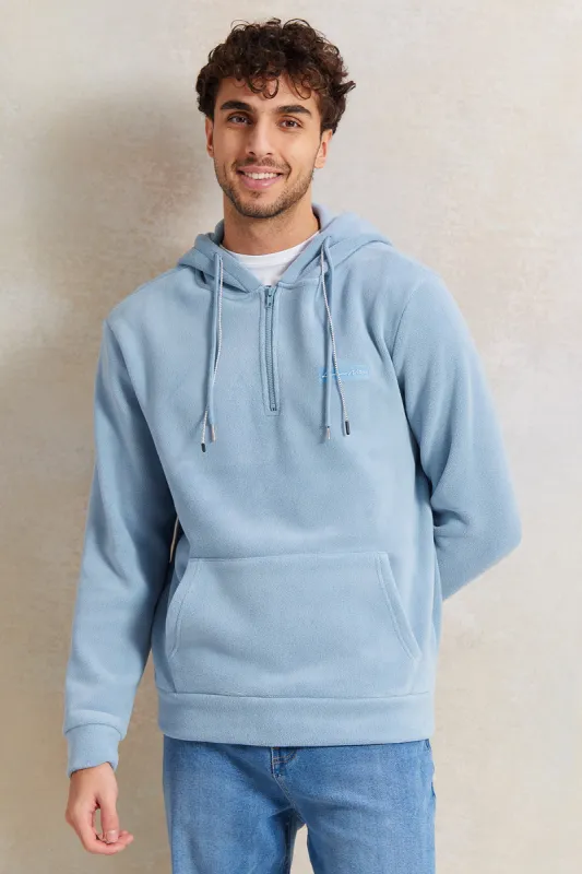 Men Blue Soft Fleece Hooded Sweatshirt sold by Redtag