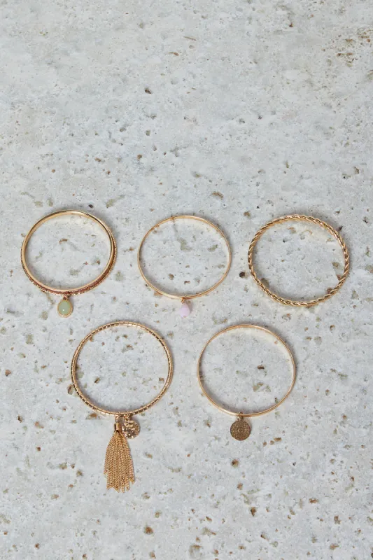 Women Gold Embellished Bracelet Set (5 Piece) sold by Redtag