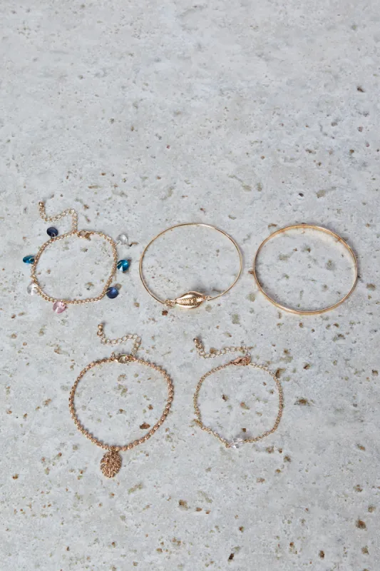 Women Gold Embellished Bracelet Set (5 Piece) sold by Redtag