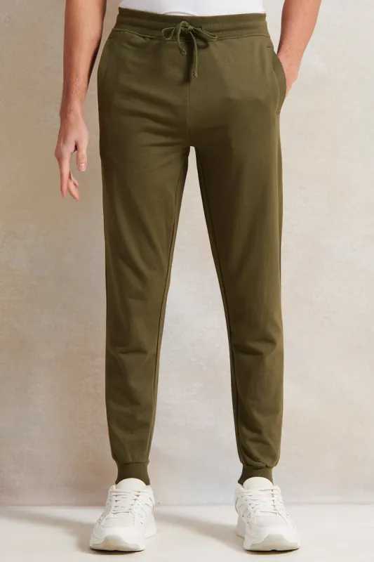 Men Olive Basic Track Pants sold by Redtag