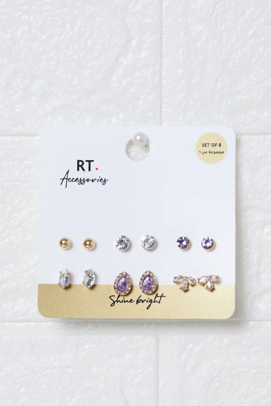 Women Gold Embellished Earring Set (6 Pairs) sold by Redtag