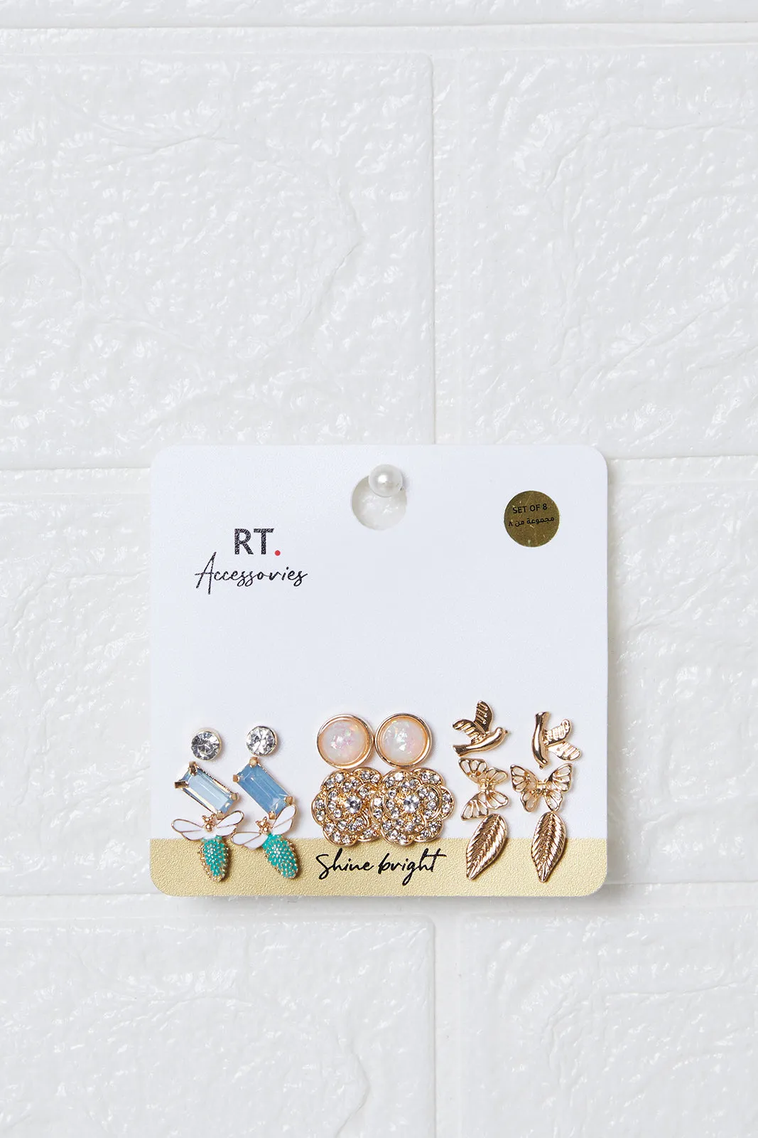 Women Gold Embellished Earring Set (8 Pairs) sold by Redtag