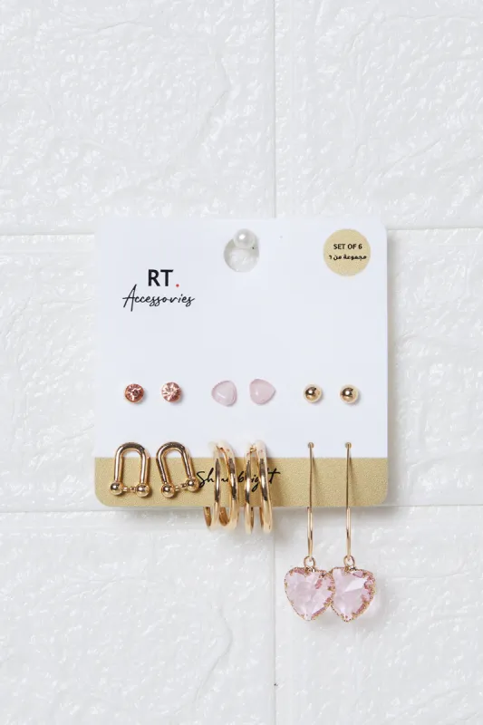 Women Gold Embellished Earring Set (6 Pairs) sold by Redtag