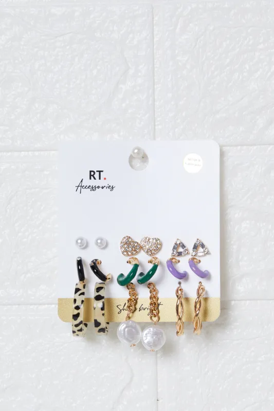 Women Gold Embellished Studs (9 Pairs) sold by Redtag