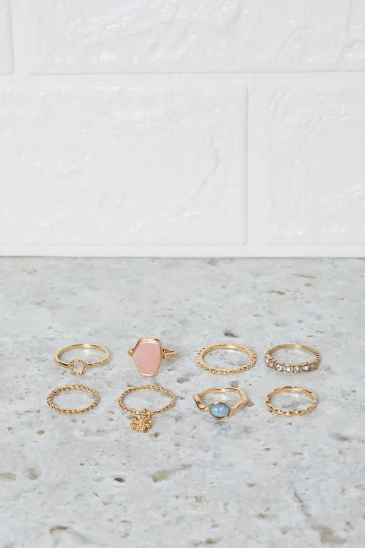 Women Gold Embellished Ring Set (Pack of 8) sold by Redtag