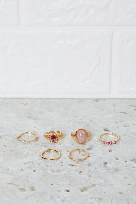 Women Gold Embellished Ring Set (Pack of 6) sold by Redtag