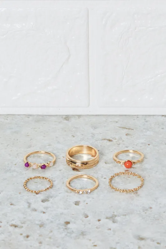Women Gold Embellished Ring Set (Pack of 6) sold by Redtag
