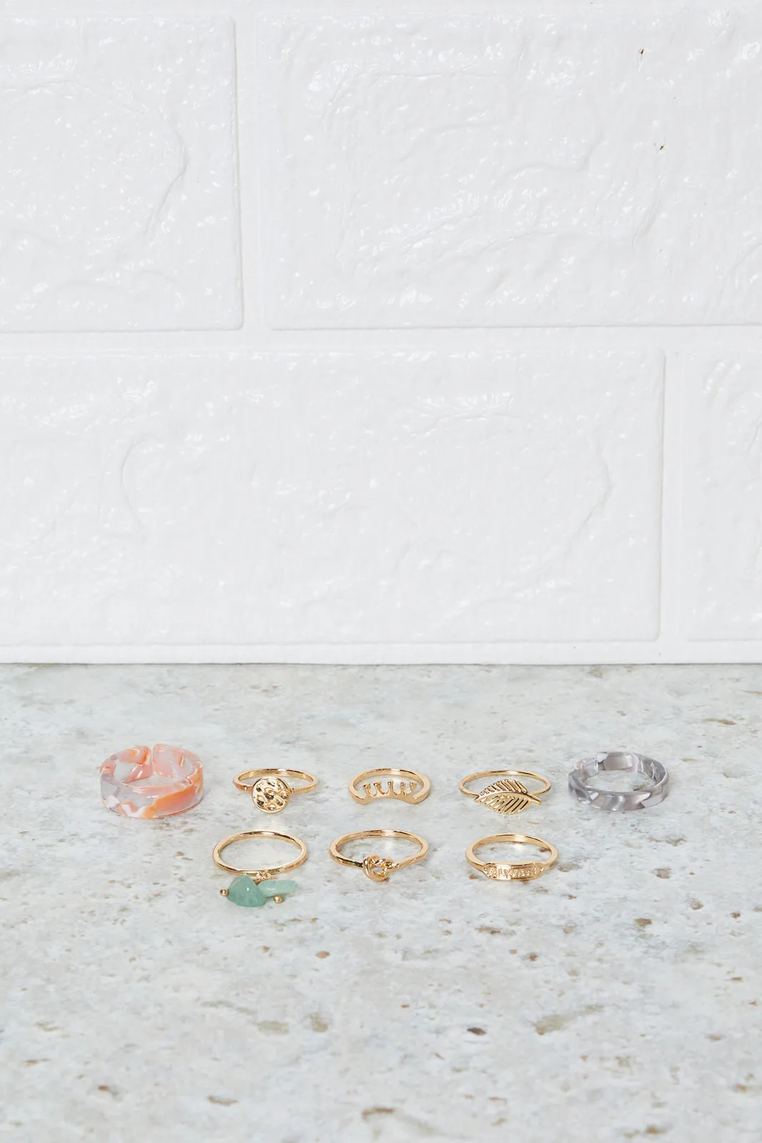 Women Gold Embellished Ring Set (Pack of 8) sold by Redtag