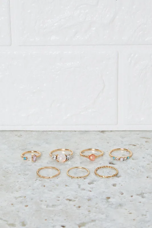 Women Gold Embellished Ring Set (Pack of 7) sold by Redtag