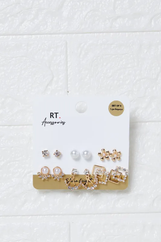 Women Gold Embellished Studs (6 Pairs) sold by Redtag