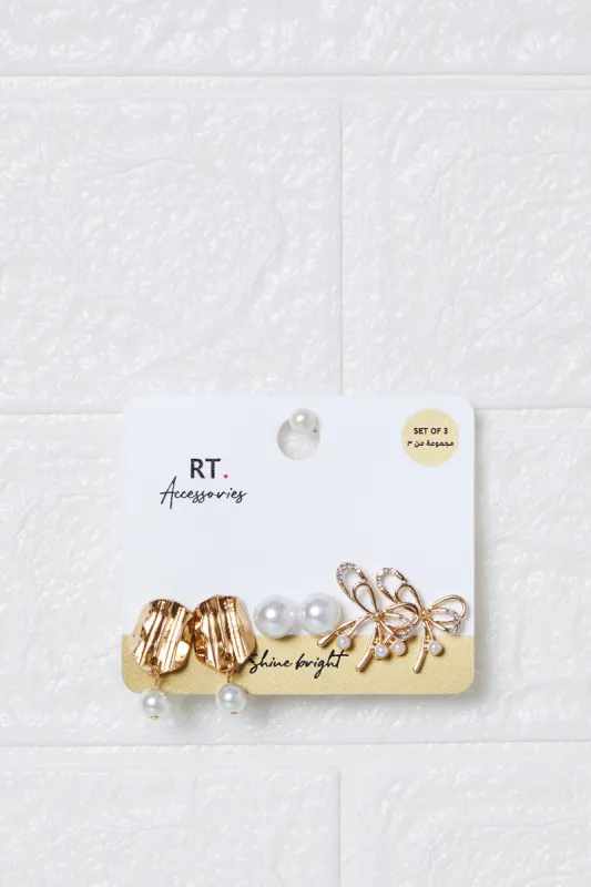 Women Gold Embellished Studs (6 Pairs) sold by Redtag