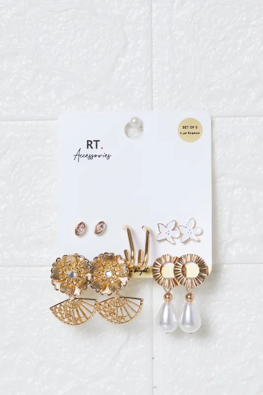 Women Gold Embellished Earrings (5 Pairs) sold by Redtag