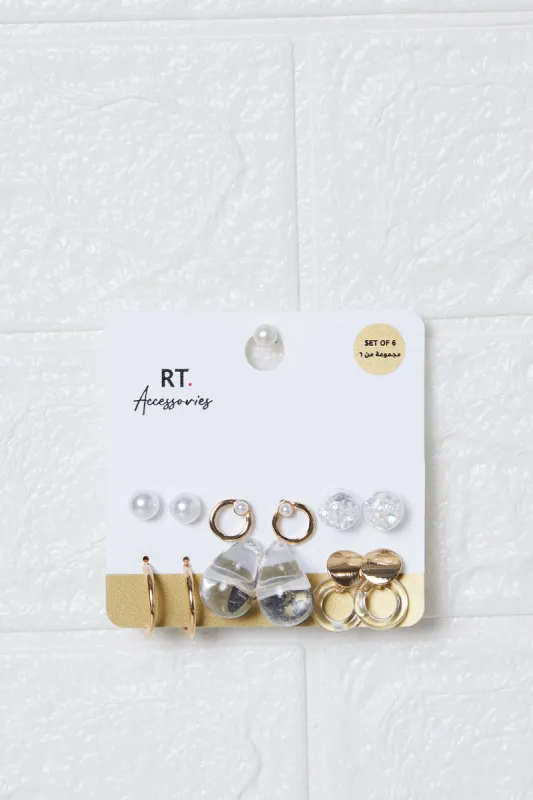 Women Gold Embellished Earring (6 Pairs) sold by Redtag