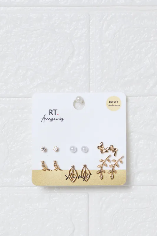 Women Gold Embellished Studs (6 Pairs) sold by Redtag