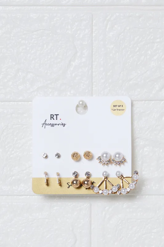 Women Gold Embellished Earrings Set (6 Pairs) sold by Redtag