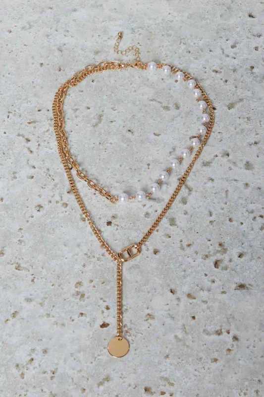 Women Gold Pearl Necklace sold by Redtag
