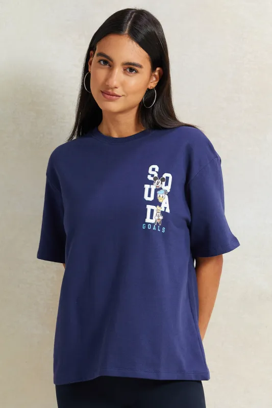 Women Navy Mickey Mouse Oversized Printed T-Shirt sold by Redtag