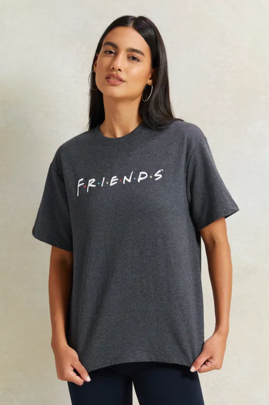 Women Charcoal Friends Oversized Printed T-Shirt sold by Redtag