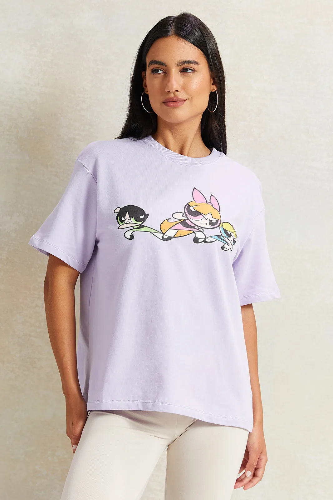 Women Lilac Power Puff Printed T-Shirt sold by Redtag