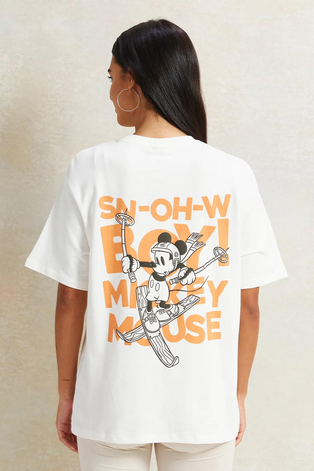Women Ivory Mickey Mouse Printed T-Shirt sold by Redtag product image thumbnail 3