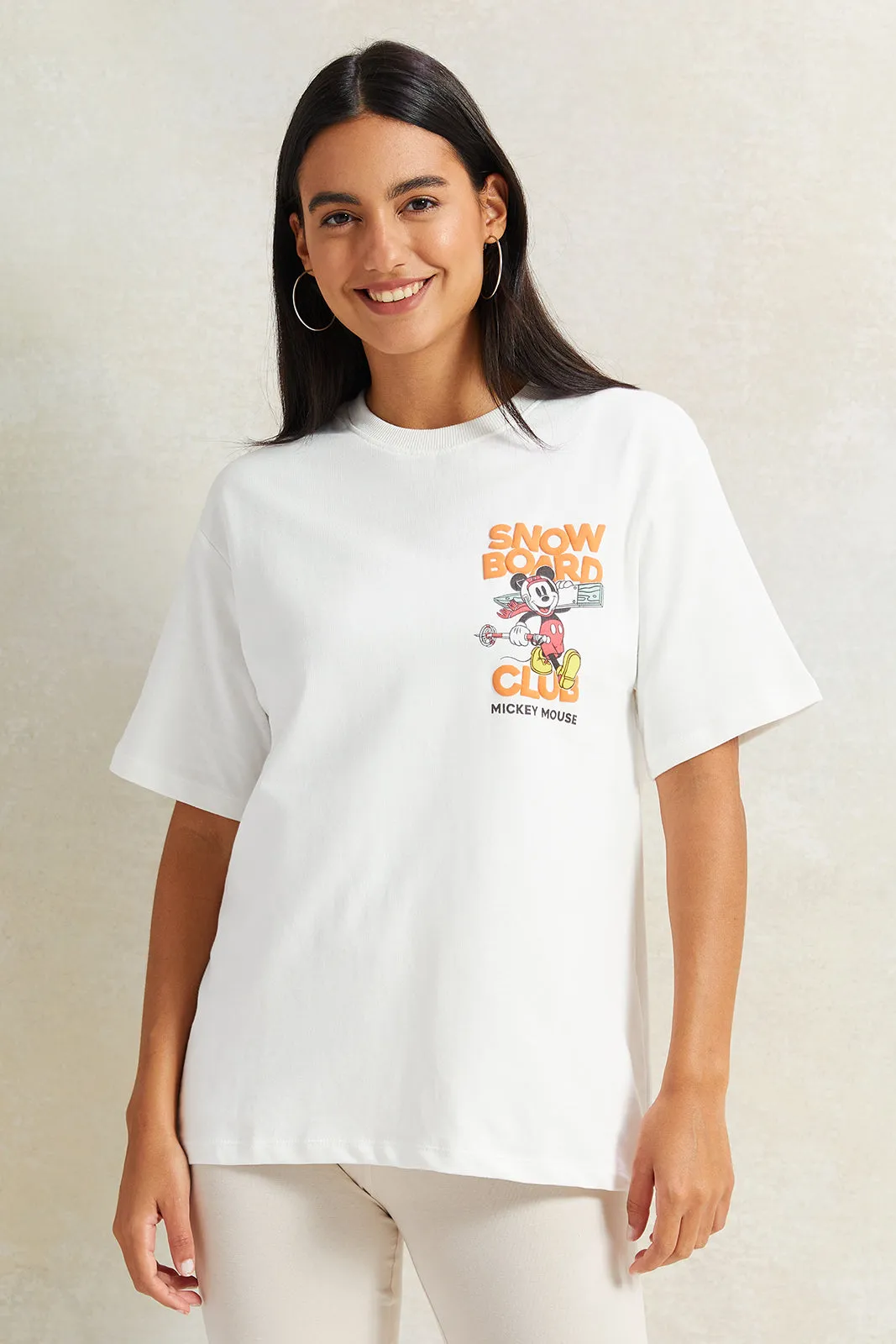 Women Ivory Mickey Mouse Printed T-Shirt sold by Redtag
