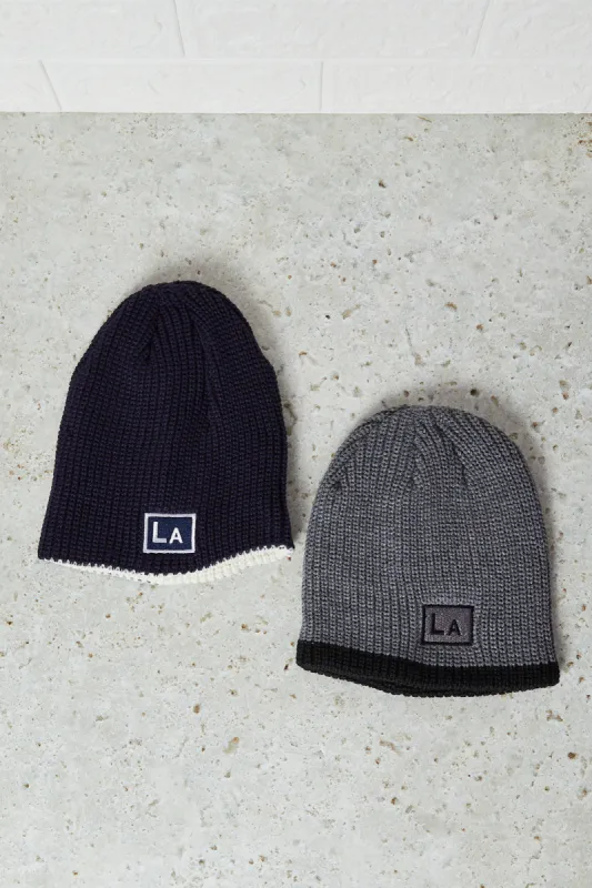 Men Black And Grey Embellished Knitted Cap Set (Pack of 2) sold by Redtag