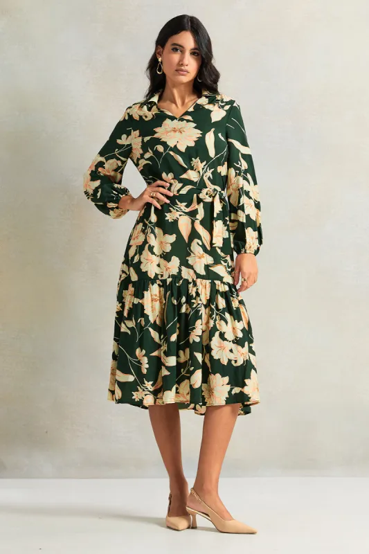 Women Green Printed Long Sleeve Dress sold by Redtag