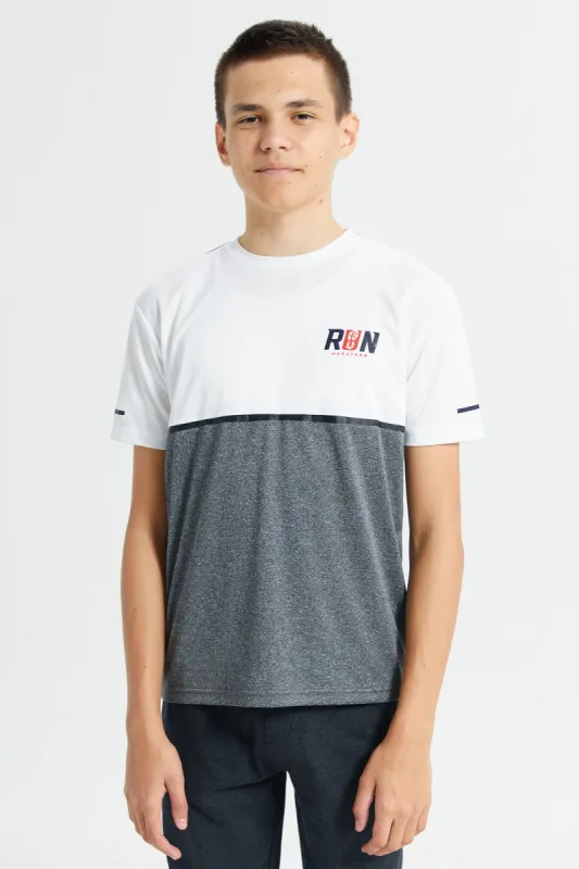 Senior Boys White And Grey T-Shirt sold by Redtag