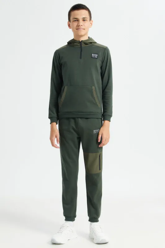 Senior Boys Olive Kangaroo Pocket Jogger Set (2 Piece) sold by Redtag