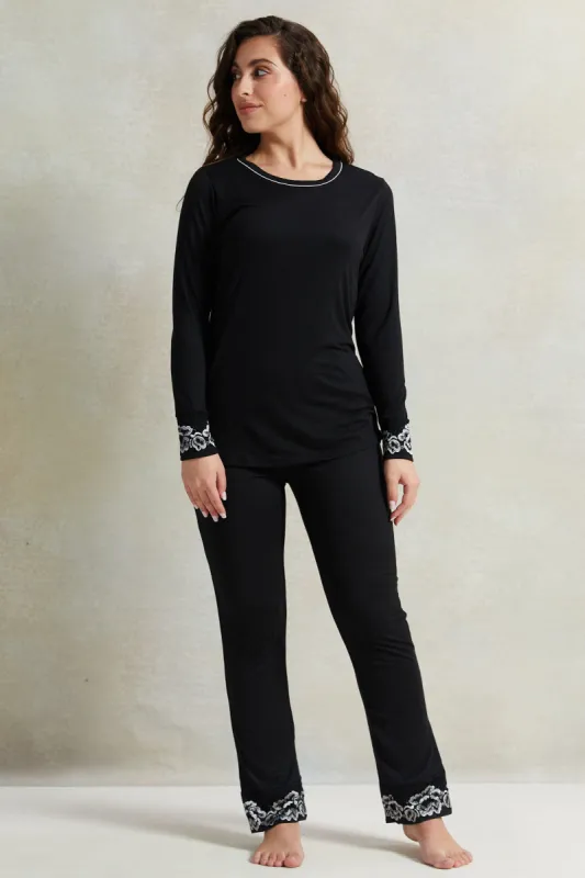 Women Black Lace Pyjama Set (2 Piece) sold by Redtag