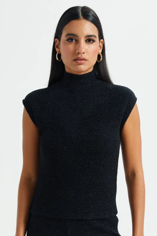 Women Black Lurex Weaved Top sold by Redtag