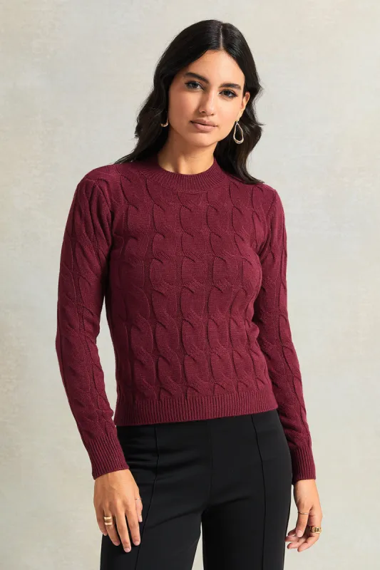 Women Burgundy Textured Pullover sold by Redtag