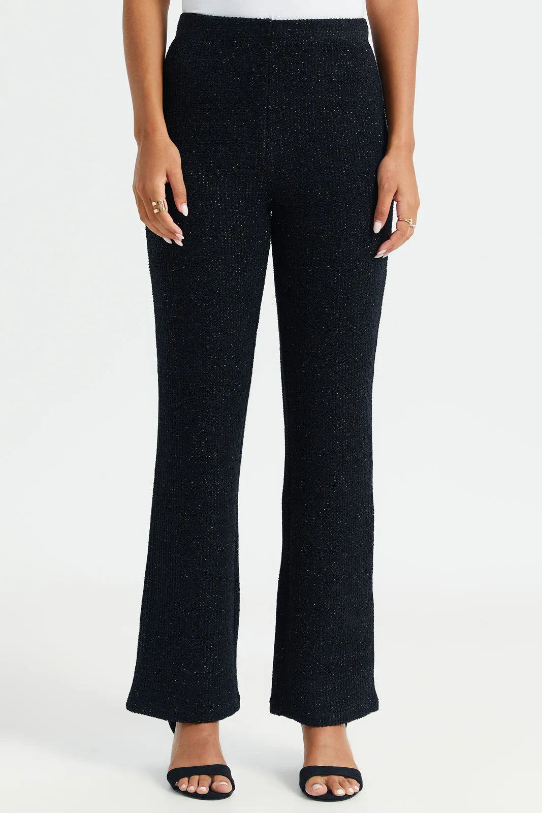 Women Black Lurex Weaved Trouser sold by Redtag