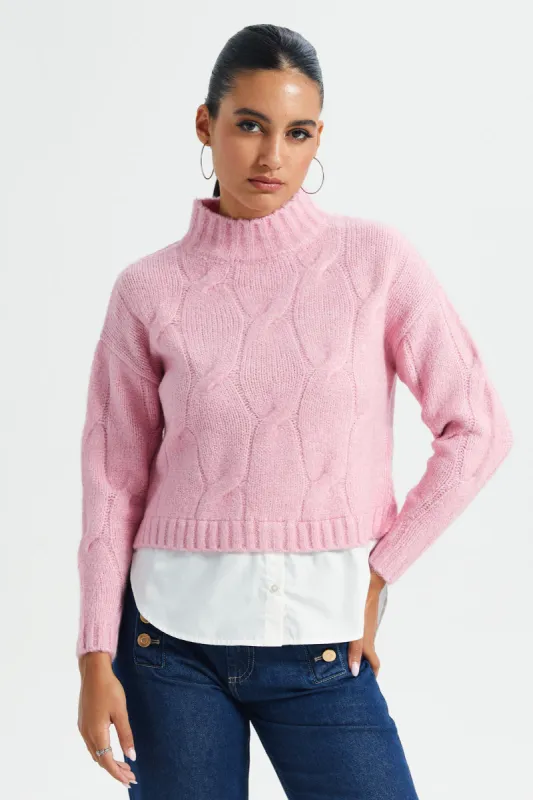 Women Pink And White High Neck Top sold by Redtag